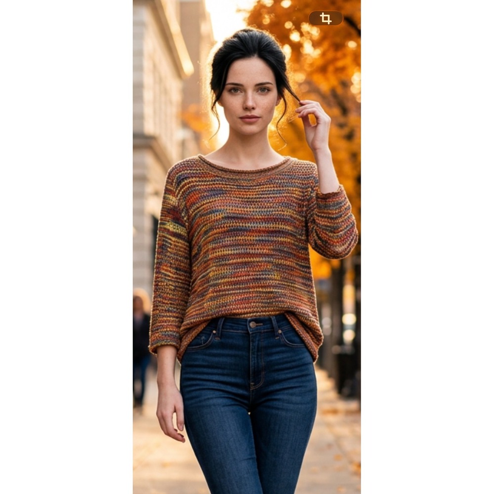 New Directions Womens XL Space Dye Knit Sweater Multicolor 3/4 Sleeve Scoop Neck